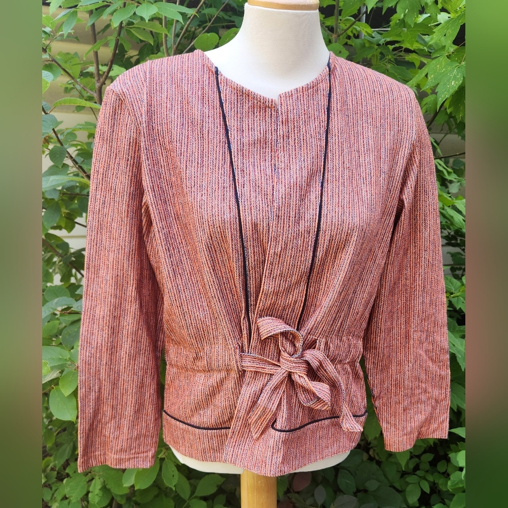 Women's Textured Pink Tie-Waist Cardigan Sweater